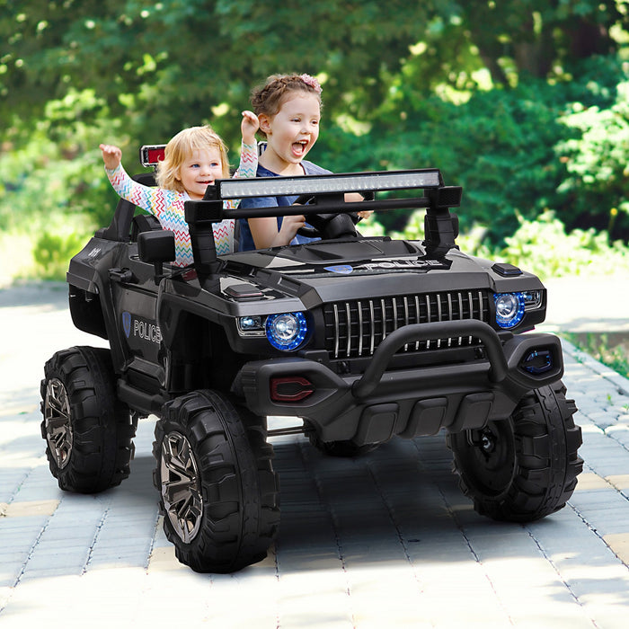 Aosom Kids Ride-on Car 12v Rc 2-seater Police Truck Electric Car For Kids With Full Led Lights, Mp3,