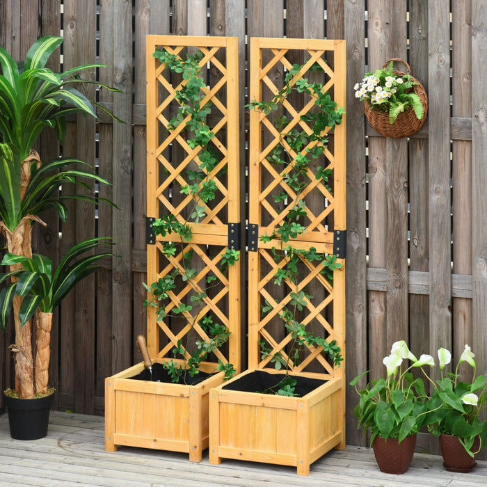 Outsunny Set Of 2 Raised Garden Bed With Trellis Board Flower Stand Lattice Panels For Plants, Flowe