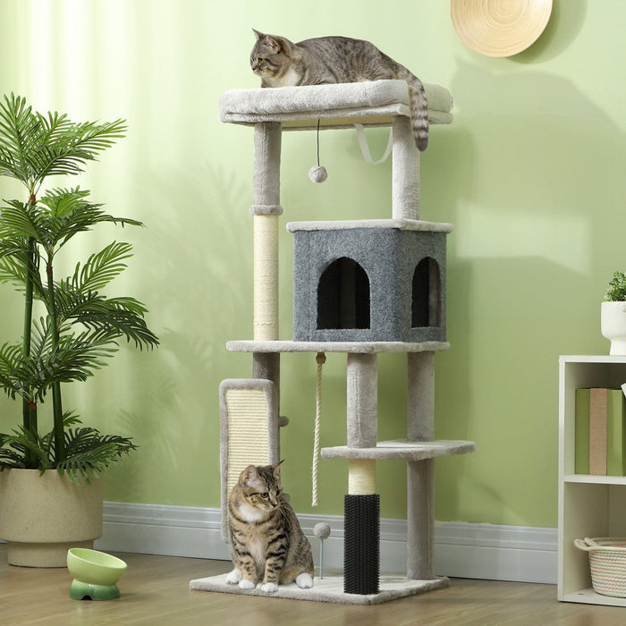 Pawhut Cat Tree For Large Cat Adults, 52 Inch Cat Tower For Indoor Cats W/ Scratching Posts, Cat Bed