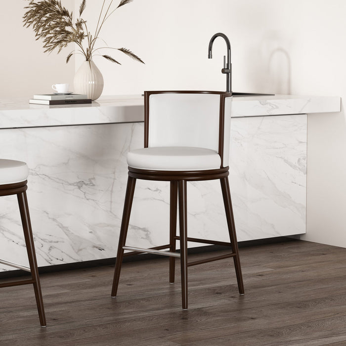 Evalyn Modern Wood Upholstered Barstool in White 