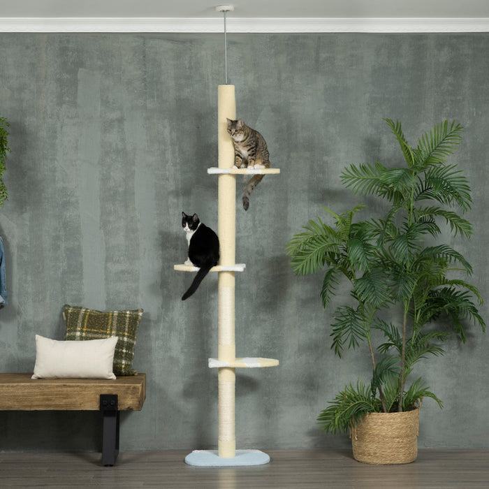 Pawhut Floor To Ceiling Cat Tree, 4-tier Cat Tower For Large Cats With Adjustable Height 87\"-102\", S