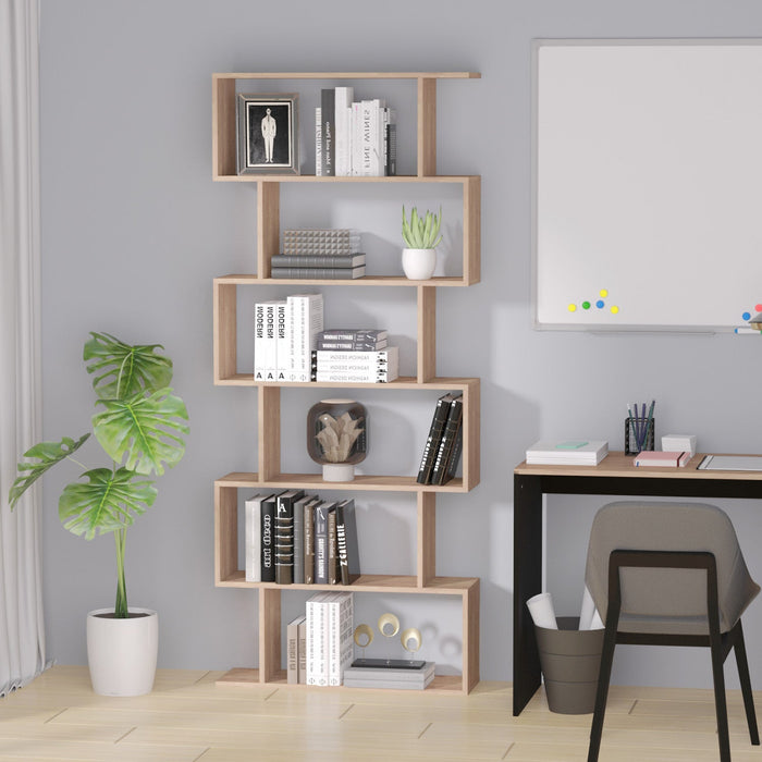 HOMCOM 76" 6 Tier S Shaped Bookcase Storage Bookshelf Display Unit Living Room