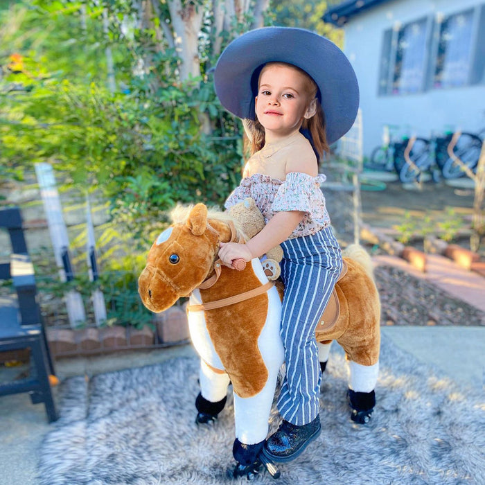 Qaba Kids Rocking Horse, Large Walking Ride On Toy For Toddlers 3 Year Old, Baby Plush Animal Rocker