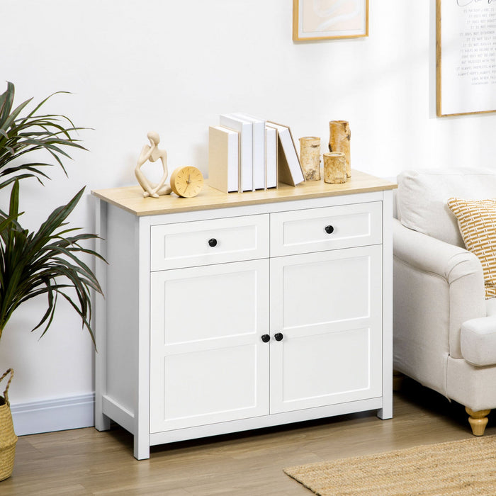 HOMCOM Sideboard Kitchen Storage Cabinet with Drawer Adjustable Shelf White