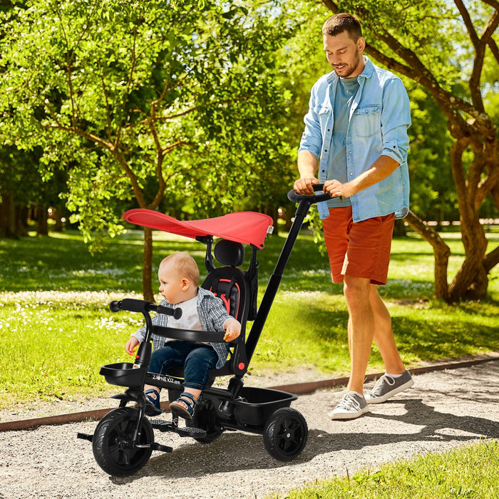 Qaba Kids Tricycle 4 In 1 Trike With Reversible Angle Adjustable Seat Removable Handle Canopy Handra
