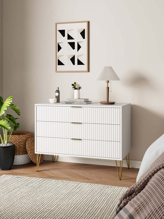 Dumbo Modern 35\" Fluted Dresser in White (3-Drawer) 