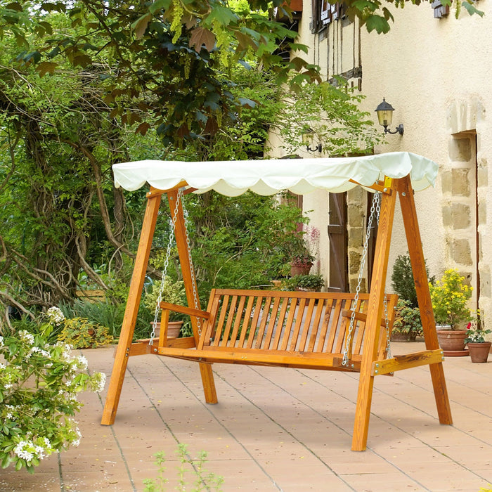 Outsunny 3 Seater Patio Swing Chair With Canopy Outdoor Wooden Swing Bench Hammock For Garden, Pools