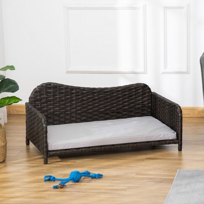 Pawhut Rattan Pet Sofa For Large & Medium Dogs, Indoor & Outdoor Raised Wicker Dog Bed, Cat Couch, W