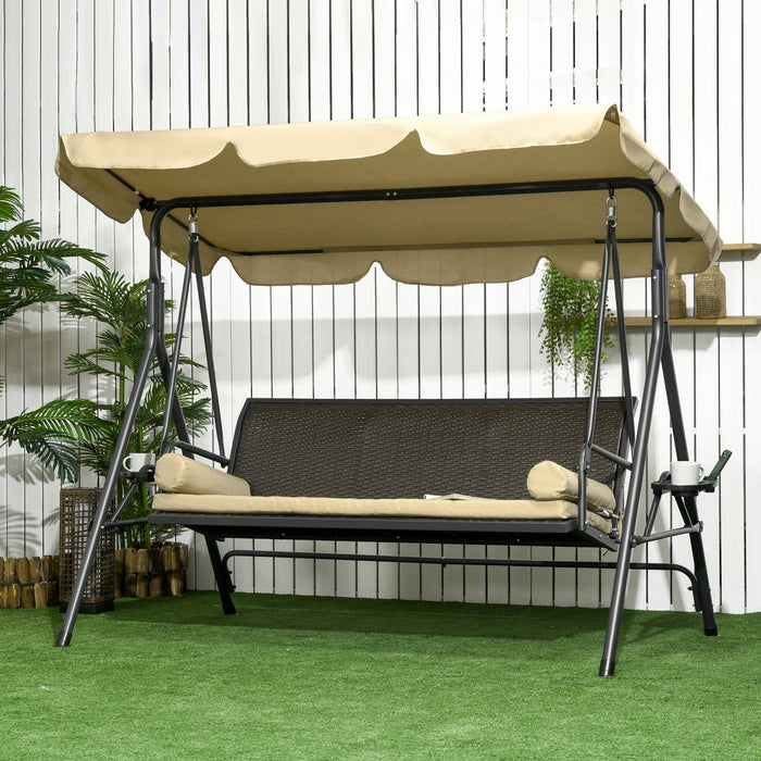 Outsunny 3-seat Porch Swing With Canopy Outdoor Swing Chair W/ Rattan Seat