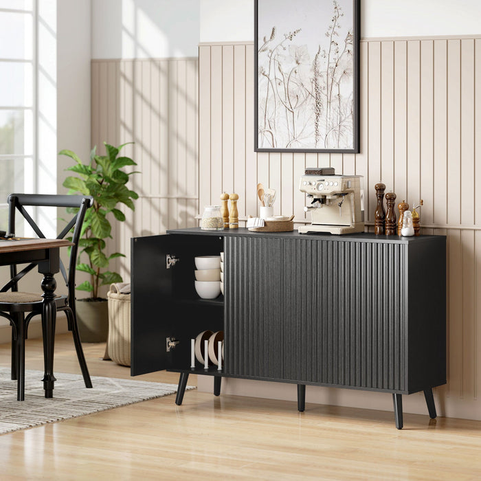 HOMCOM Sideboard, Fluted Buffet Cabinet with Adjustable Shelves, Black