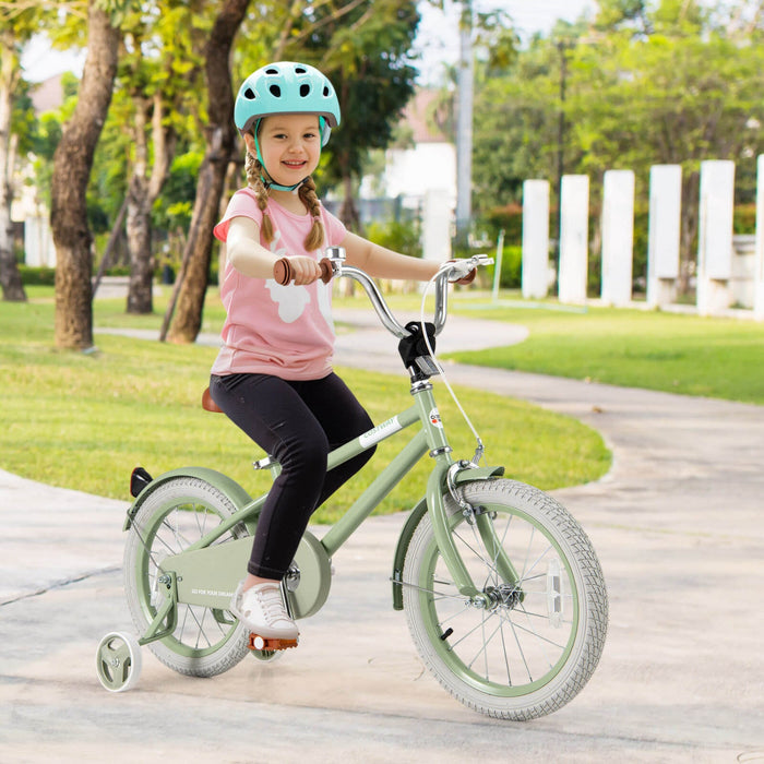 Costway 16" Kids Bike With Adjustable Saddle Handlebar Removable Training Wheels Handbrake Green