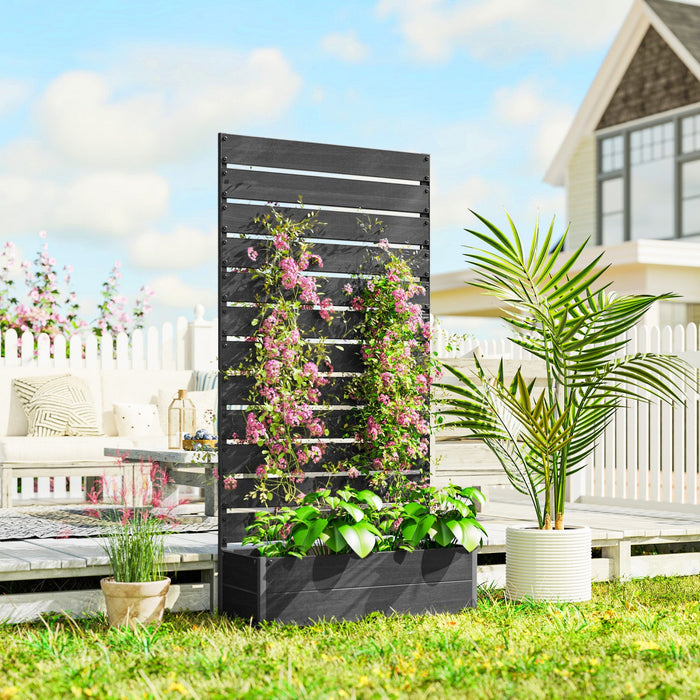 Outsunny Raised Garden Bed With Trellis For Climbing Plants & Vines, Black