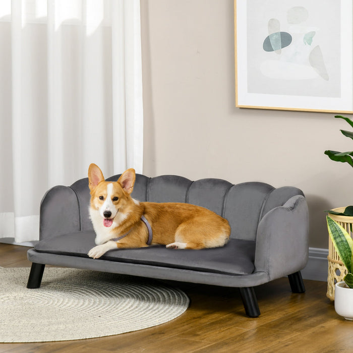 Pawhut Dog Couch Pet Sofa Cat Bed With Removable Cushion Wood Legs For Medium And Large Dogs, Dark G