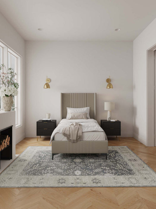 Promenade Mid-Century Modern Upholstered Velvet Twin Bed in Rustic Taupe 