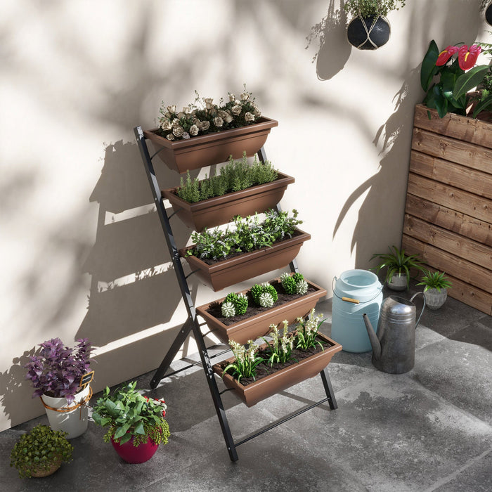 Outsunny 5-tier Raised Garden Bed With 5 Planter Boxes, Outdoor Plant Stand Grow Containers With Lea