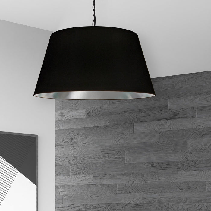 Dainolite Brynn 1 Light Pendant Large Black Finish Black/Silver Shade Lamp