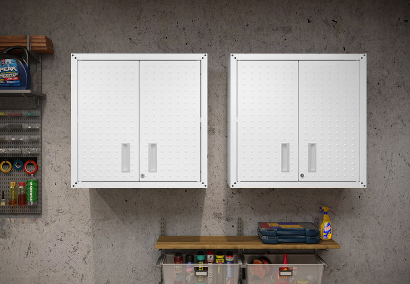 Fortress Modern 30\" Floating Garage Cabinet in White - Set of 2 Garage Storage 