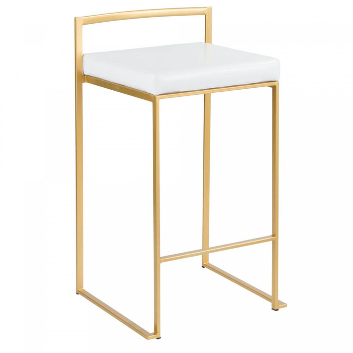LumiSource Fuji White Faux Leather Contemporary Counter-Height Stool - Set of 2
