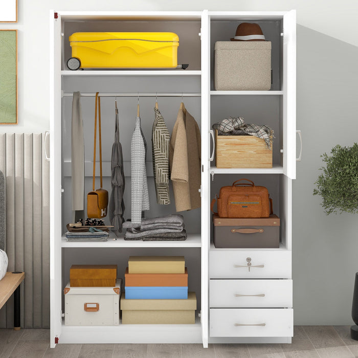 Lydia 47.2\" 2-doors Wooden Wardrobe Storage With Shelves And 3 Drawers - White 