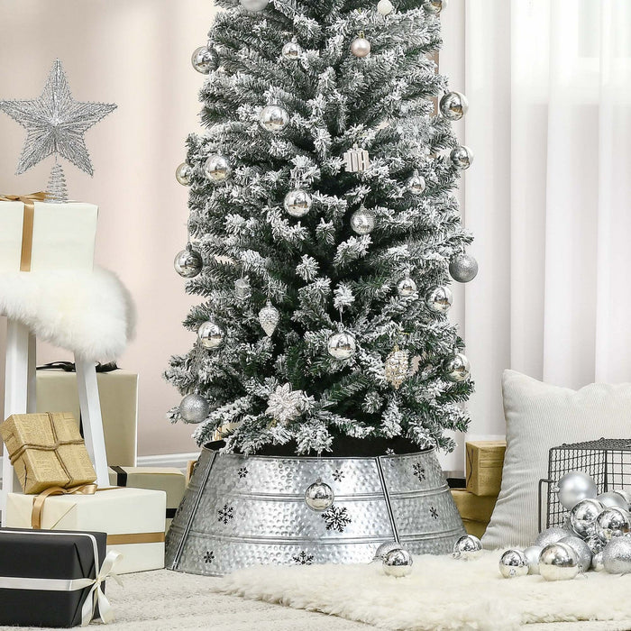 Homcom 26\" Christmas Tree Collar With Hollow Snowflake Patterns Silver