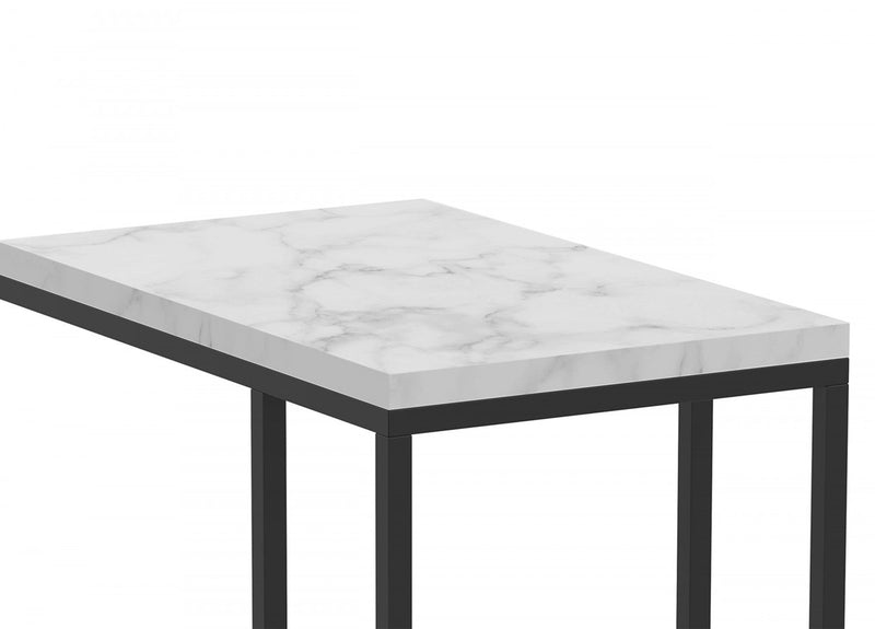 19” C-Shaped Marble Black Metal End Table With Metal Frame - Multicolour 