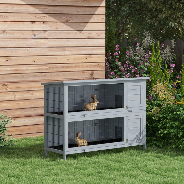 Pawhut 54" 2-story Large Rabbit Hutch Bunny Cage Wooden Pet House Small Animal Habitat With Lockable Doors, No Leak Tray And Waterproof Roof For Rabbits, Chickens, Ducks, Outdoor/indoor Gray