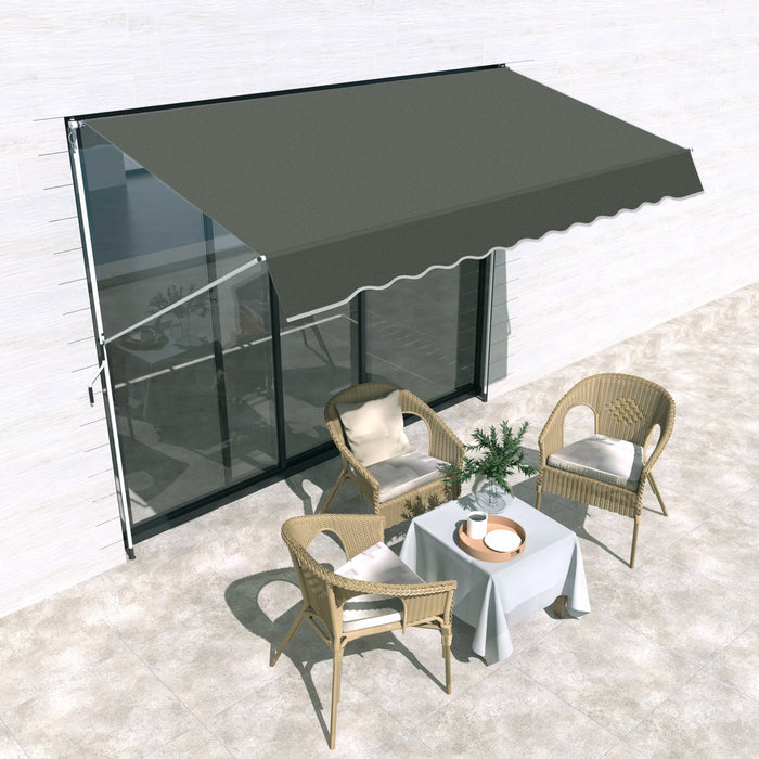 Outsunny 10x5ft Manual Retractable Awning, Patio Sun Shade Canopy Shelter With 5.6-9.2ft Support Pol
