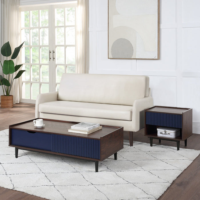 Duane Mid-Century Modern 2-Piece Coffee Table & End Table Set in Navy Blue 