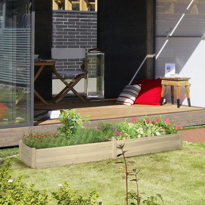 Outsunny 96\" X 24\" X 10\" Wooden Raised Garden Bed With 2 Planter Box And Non-woven Fabric Liner For 