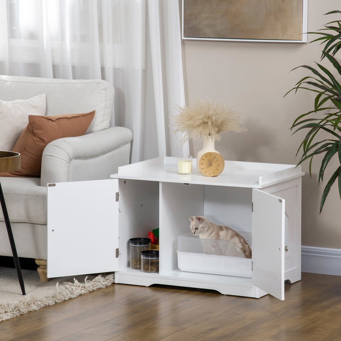 Pawhut Hidden Litter Box Enclosure Cat Furniture With Storage, Adjustable Divider, Indoor Pet House 