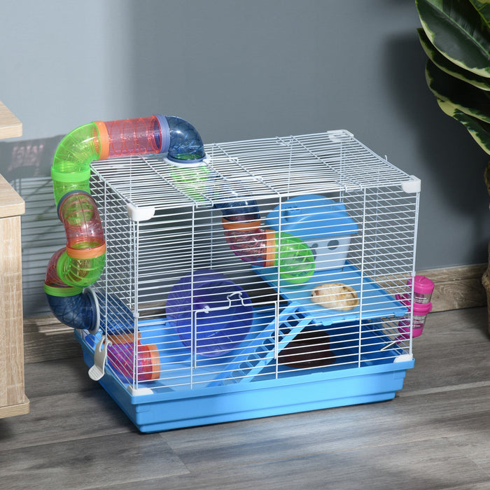 Pawhut 18\" Large Hamster Cage, Small Animal House, 2-level Gerbil Haven With Tunnel Tube System, Exe