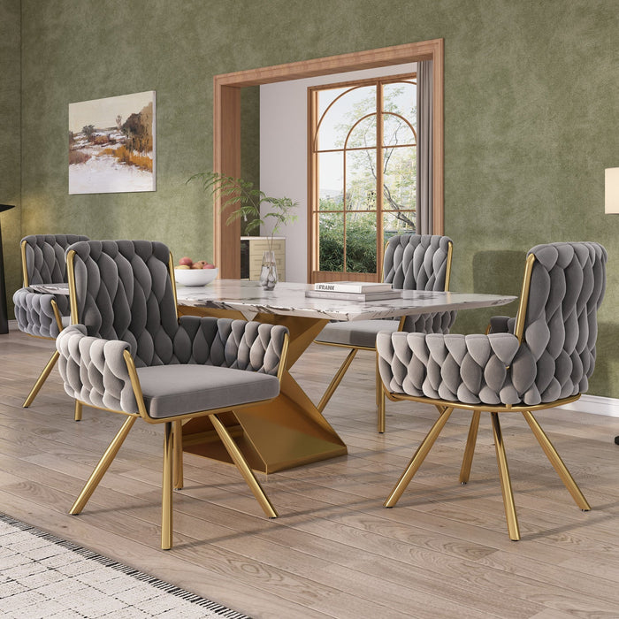 Timothy Velvet Swivel Dining Chairs with Tufted Upholstered and Metal Legs Set of 4, Grey  