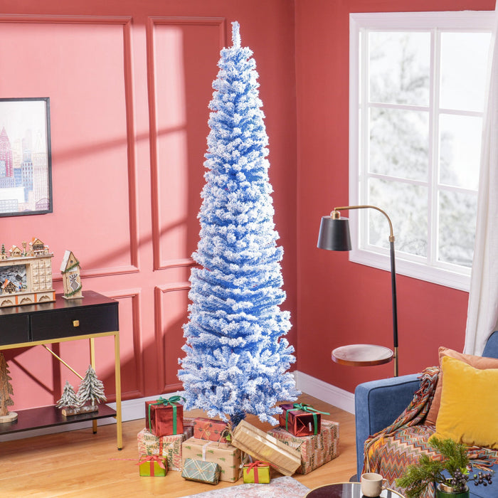Homcom Snow Flocked Pencil Christmas Tree Slim Artificial Christmas Tree