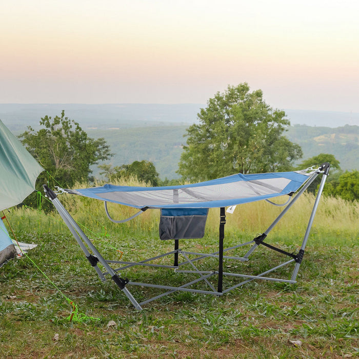 Outsunny Foldable Outdoor Hammock With Stand, Portable Hammock Bed With Carrying Bag And Pocket For 