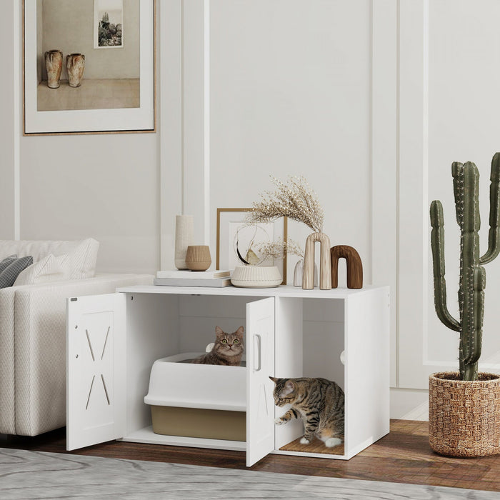Pawhut Cat Litter Box Enclosure, Hidden Cat Litter Box Furniture With Scratching Board, Cat House En