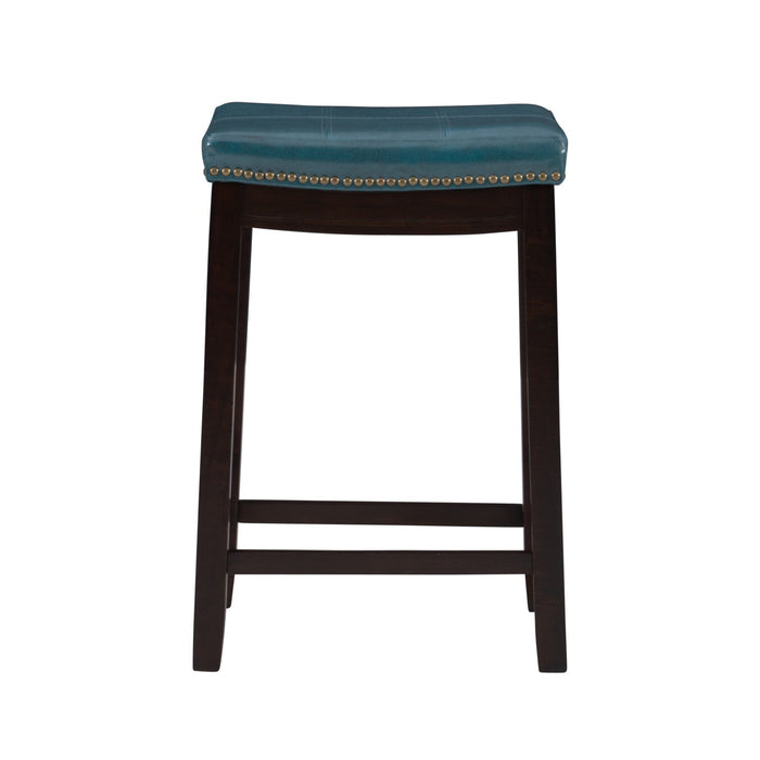 Claridge Faux Leather Backless Counter-Height Stool - Blue
