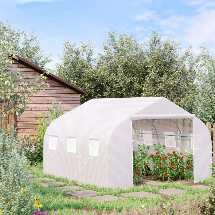 Outsunny 15'x10'x7' Heavy Duty Walk-in Tunnel Greenhouse Gardening Planting Shed Warm Green House Wh