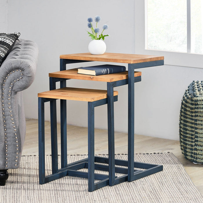 Nydia Industrial Firwood Nesting Tables Set Of 3 - Natural 