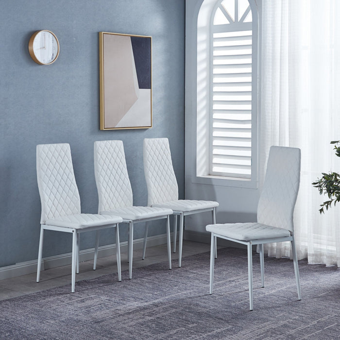 Ava Modern Diamond Grid Pattern Dining Chair Set (4-Pack) with Fireproof Leather and Metal Frame,White  