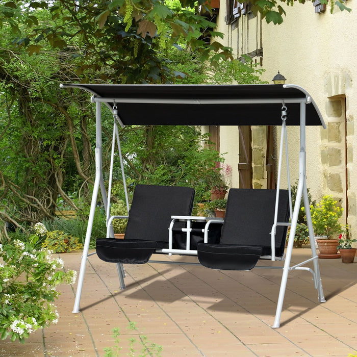 Outsunny Double Outdoor Swing Chair 2 Person Covered Swing Porch Swing W/ Pivot Table And Storage Co