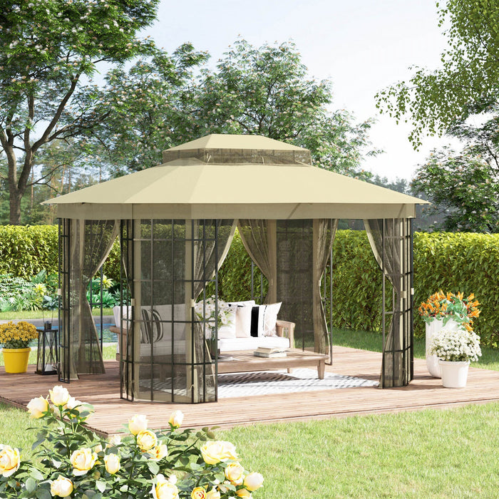 Outsunny 12' X 10' Steel Frame Patio Gazebo Outdoor Canopy Shelter With Double Vented Roof, Mosquito