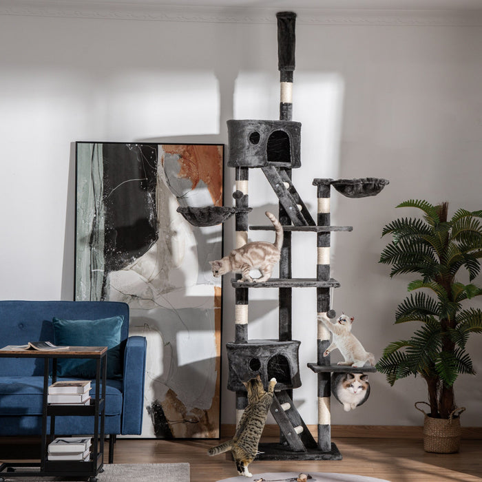 Pawhut 94\"-102\" Huge Cat Tree Ceiling High Cat Condo Scratching Post Activity Center Multi-level Pla