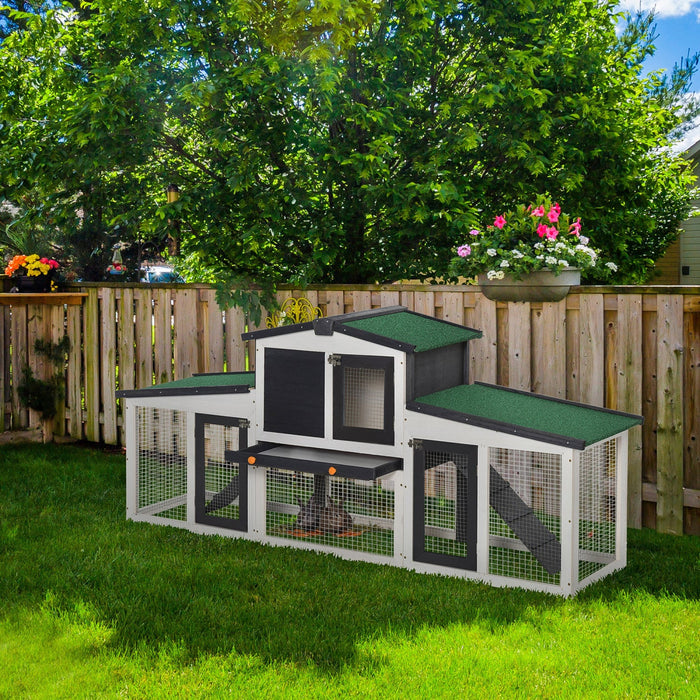 Pawhut Rabbit Hutch, 2-tier Wooden Bunny Cage With Double Runs, Removable Tray, Ramps, Asphalt Roof,