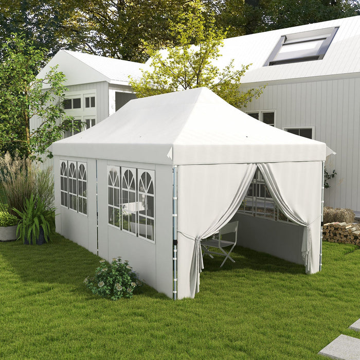 Outsunny 10 X 20ft Pop Up Canopy Tent With 6 Removable Sidewalls, Height Adjustable Large Instant Sh