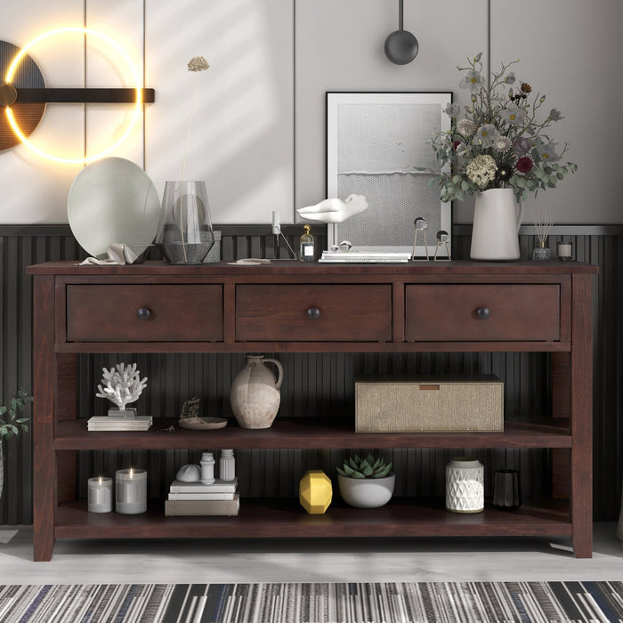 Wendy Solid Wood Console Table With 3 Drawers And 2 Open Shelves,espresso Accent Cabinet 