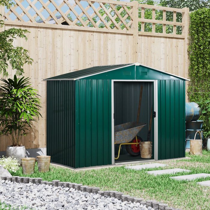 Outsunny 8' X 6' Outdoor Storage Shed, Metal Garden Tool Storage House With Lockable Sliding Doors A