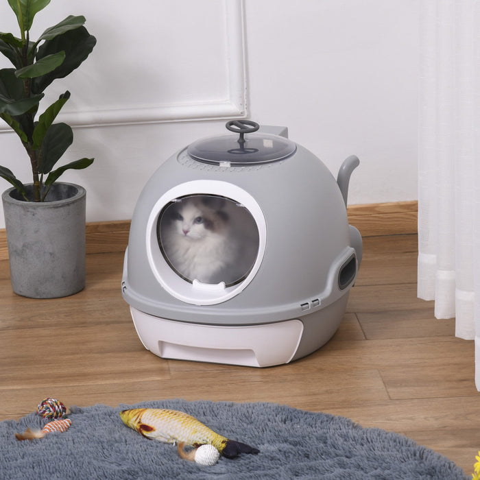 Pawhut Enclosed Cat Litter Box, Covered Litter Box With Lid And Scoop, Cat Box Enclosure With Pull-o