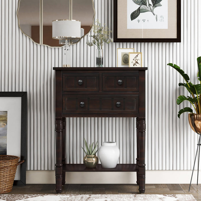 Olivia Solid Wood Console Table With Drawers And Bottom Shelf - Brown 