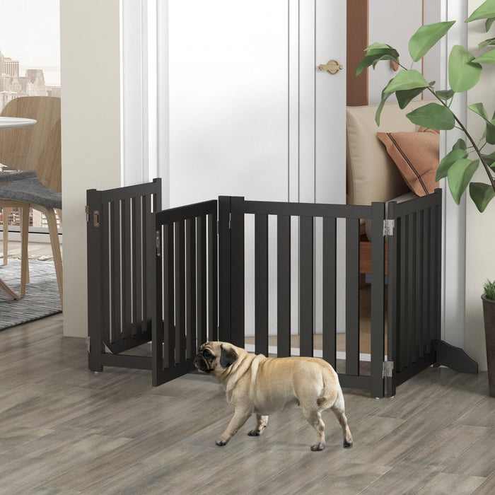Pawhut Foldable Dog Gate With Door, 4 Panels Freestanding Pet Gate With Support Feet Indoor Playpen 