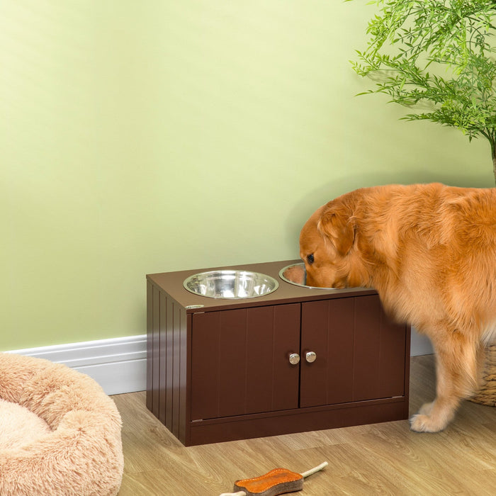 Pawhut Elevated Dog Bowls For Large Dogs Pet Feeding Station With Stand, Storage, 2 Stainless Steel 